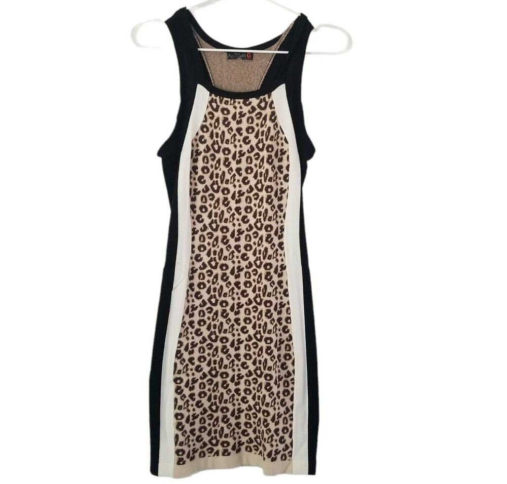G by Guess Leopard Knit Y2K Bodycon Mini Tank Dress  size Medium